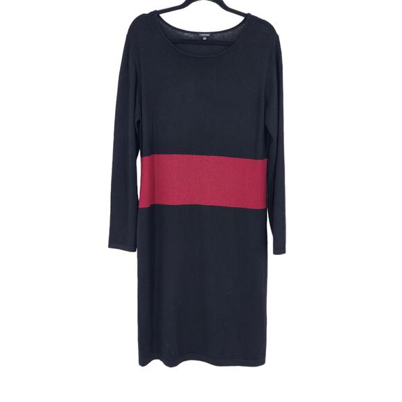 J. Peterman Black and Red Long Sleeve Midi Knit Wool Blend Dress Size Large - Picture 1 of 5